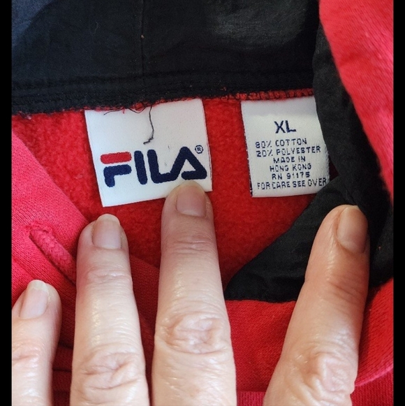 FILA mens XL hoodie red pullover sweatshirt logo on front, hood, sleeve - Picture 3 of 10